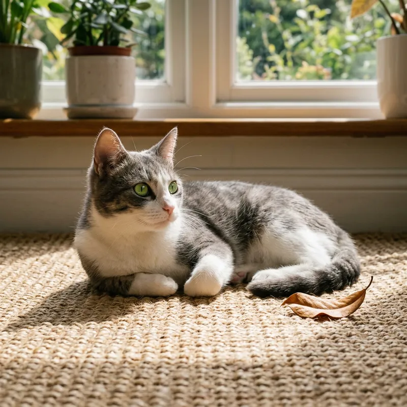 Adorable Grey and White Cat Lounging in Sunlight