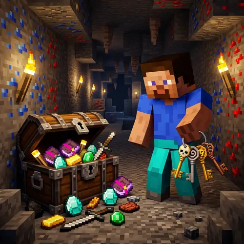 Minecraft Steve Opening Cool Chests with Keys