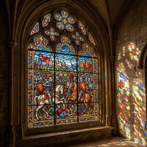 Medieval Stained Glass Battle Scene | Knights Clash in Combat