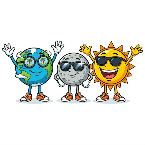 Celestial Cartoon Illustration: Earth, Moon, Sun Characters