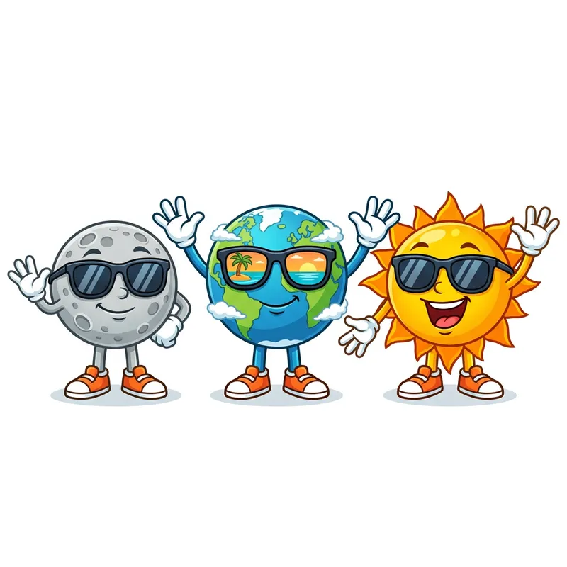 Vivid Earth, Moon, and Sun Cartoon Characters
