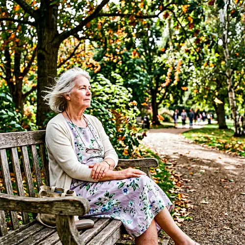 Elderly Woman Contemplating Life on Park Bench