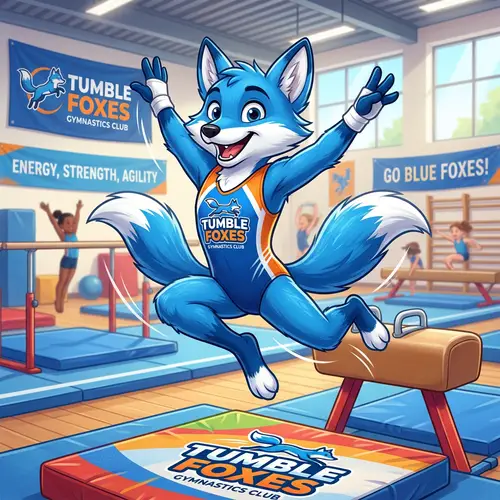 Blue Fox Mascot for Gymnastics Club