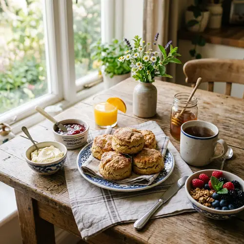 Organic Breakfast with Scones and Treats