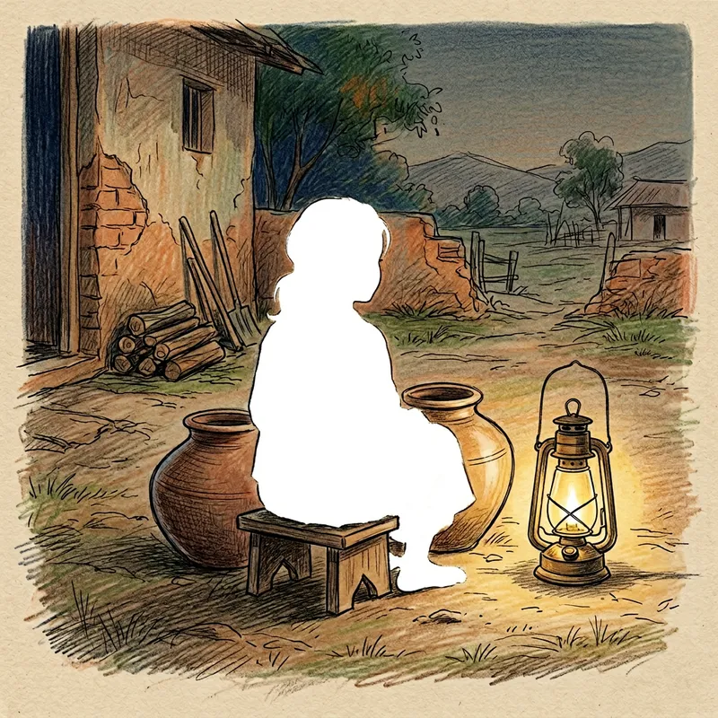 Colorful Pencil Sketch of a Rural Girl by Water Pot Colorful Pencil Sketch of a Rural Girl by Water Pot