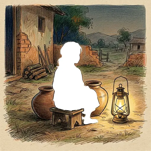 Colorful Pencil Sketch of a Rural Girl by Water Pot