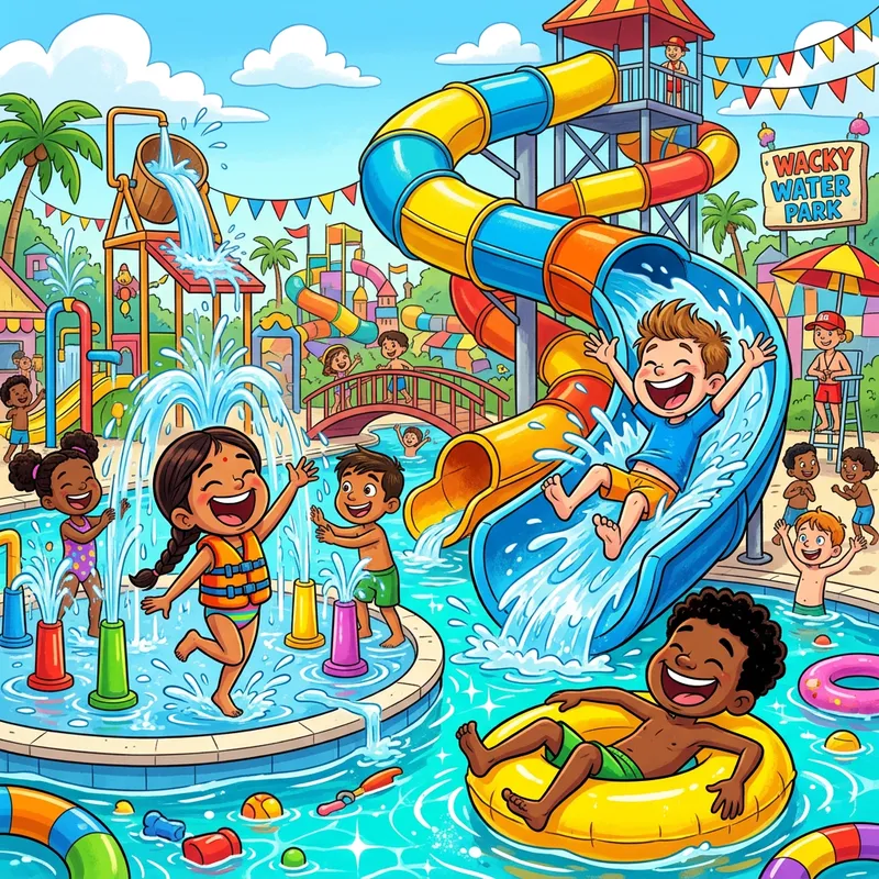 Vibrant Cartoon Water Park Fun for Kids Vibrant Cartoon Water Park Fun for Kids