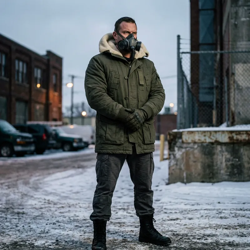 Bane Winter Coat with Sherpa Lined Hood - Dark and Intense Look Bane Winter Coat with Sherpa Lined Hood - Dark and Intense Look