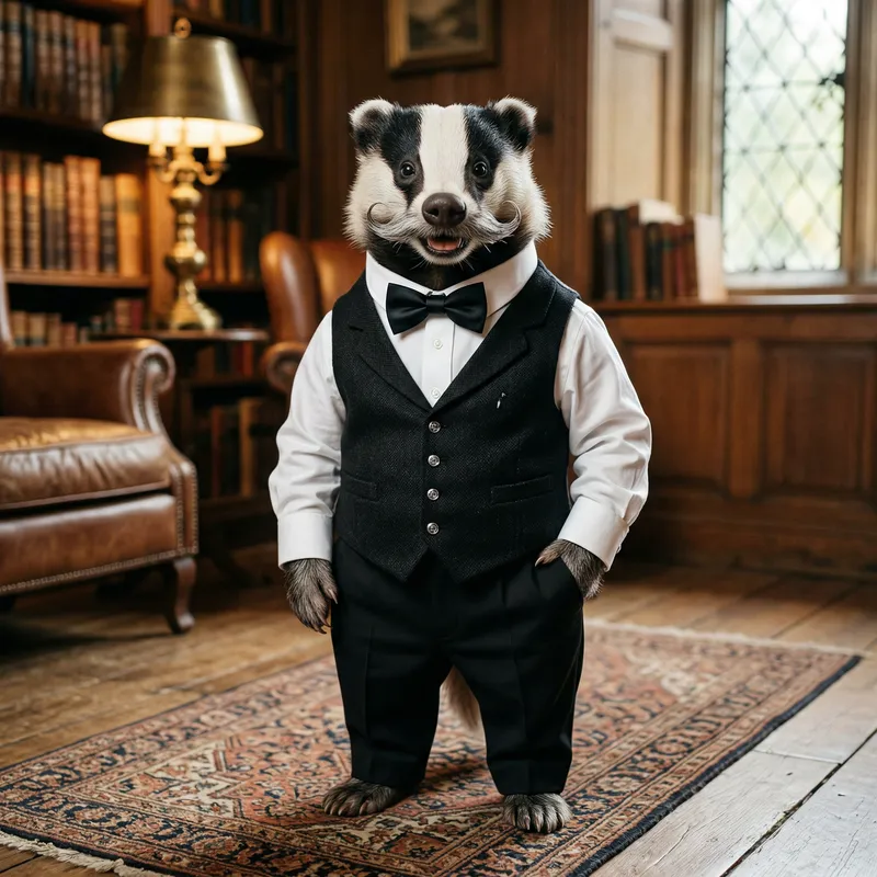 Dapper Badger with Mustache: Stylish Animal Fashion