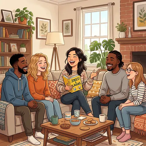 Joyful Asian Woman Telling Joke to Friends