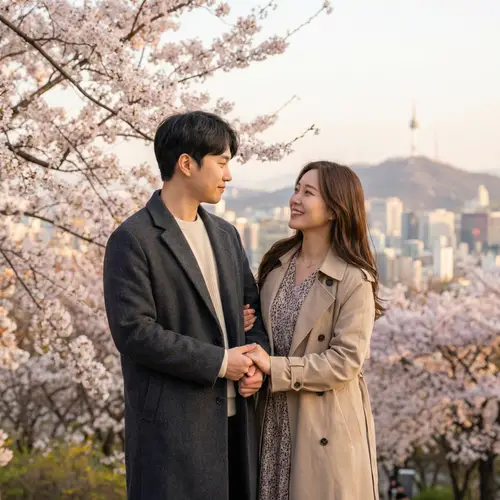 Romantic South Korean Husband and Wife | Seoul Park Scene