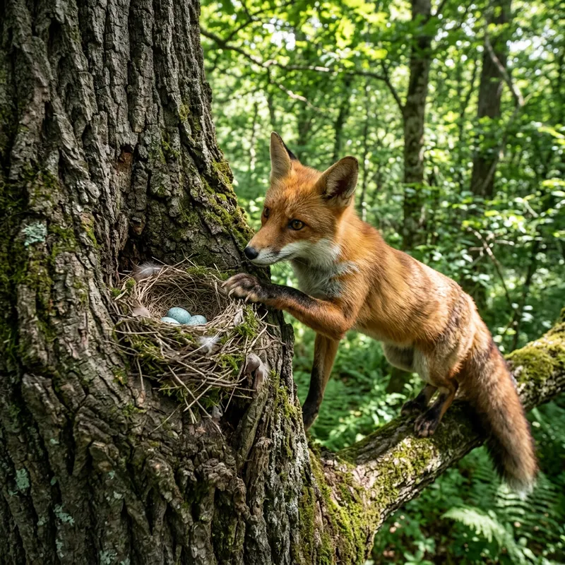 Fox Trying to Steal Eggs in Emerald Forest Fox Trying to Steal Eggs in Emerald Forest