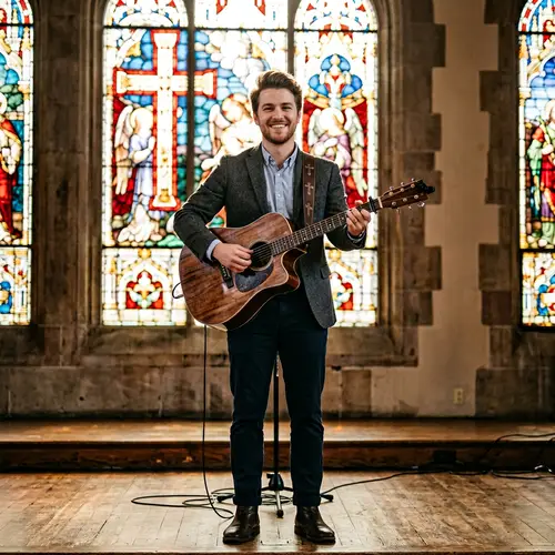 Christian Male Guitarist | Full Body Portrait Smiling