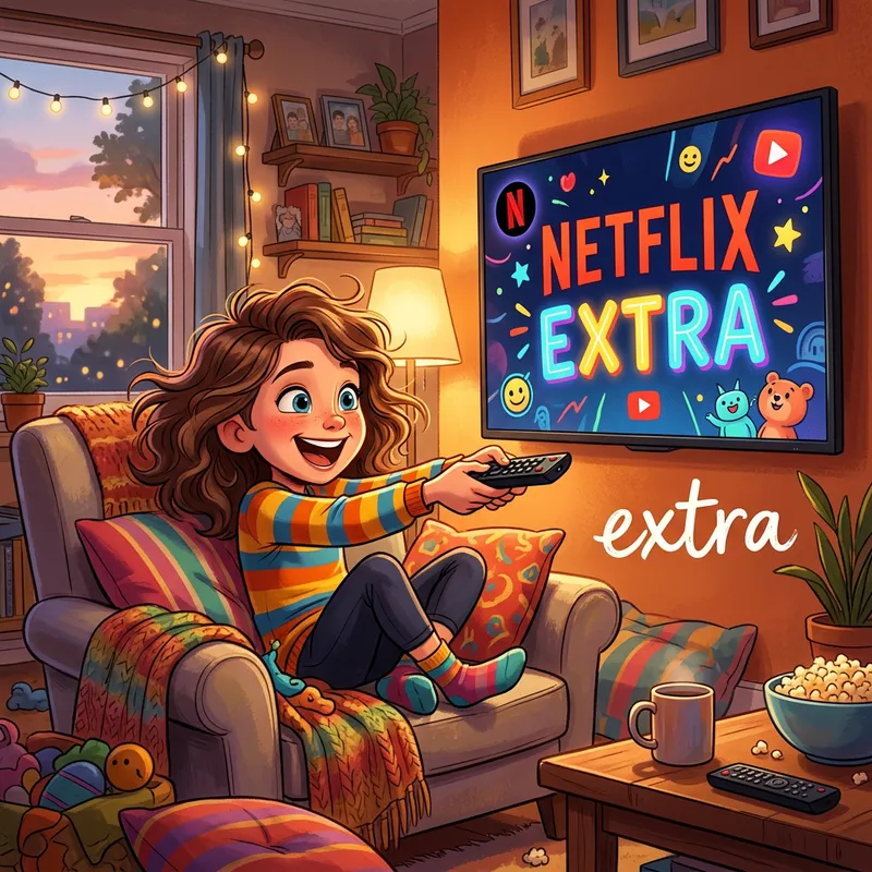 Netflix Extra - Animated Girl with Remote in Cozy Room Netflix Extra - Animated Girl with Remote in Cozy Room
