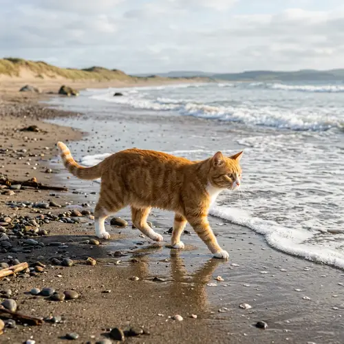 Cat on Seashore: Beautiful Scene Captured