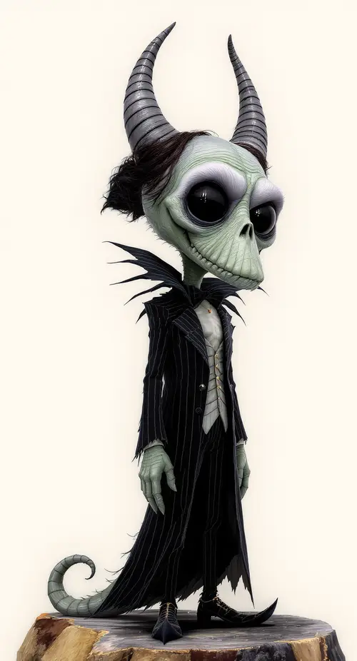 Gothic 2D Video Game Character in Tim Burton Style