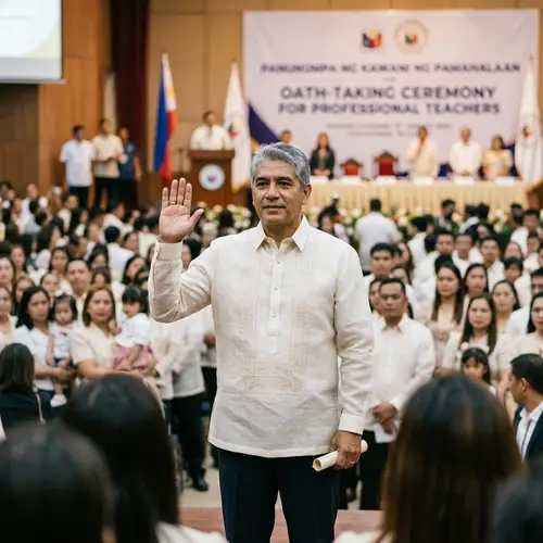 Hispanic Man Oath-Taking Ceremony Barong Tagalog Professional Teacher
