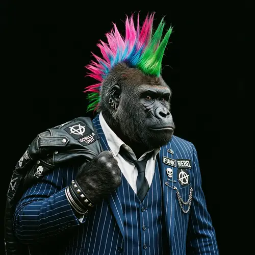 Punk Gorilla Portrait in Blue Striped Suit