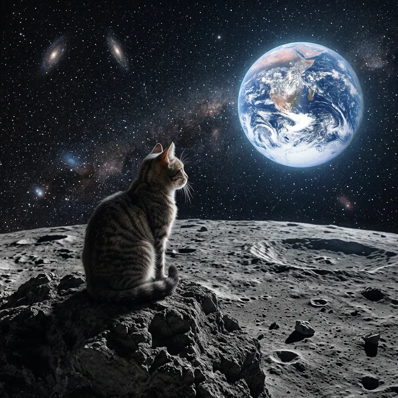 Cat on Moon: A Serene Feline on Celestial Surface Cat on Moon: A Serene Feline on Celestial Surface