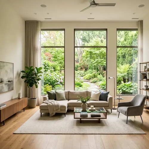 Modern Spacious Living Room with Garden View