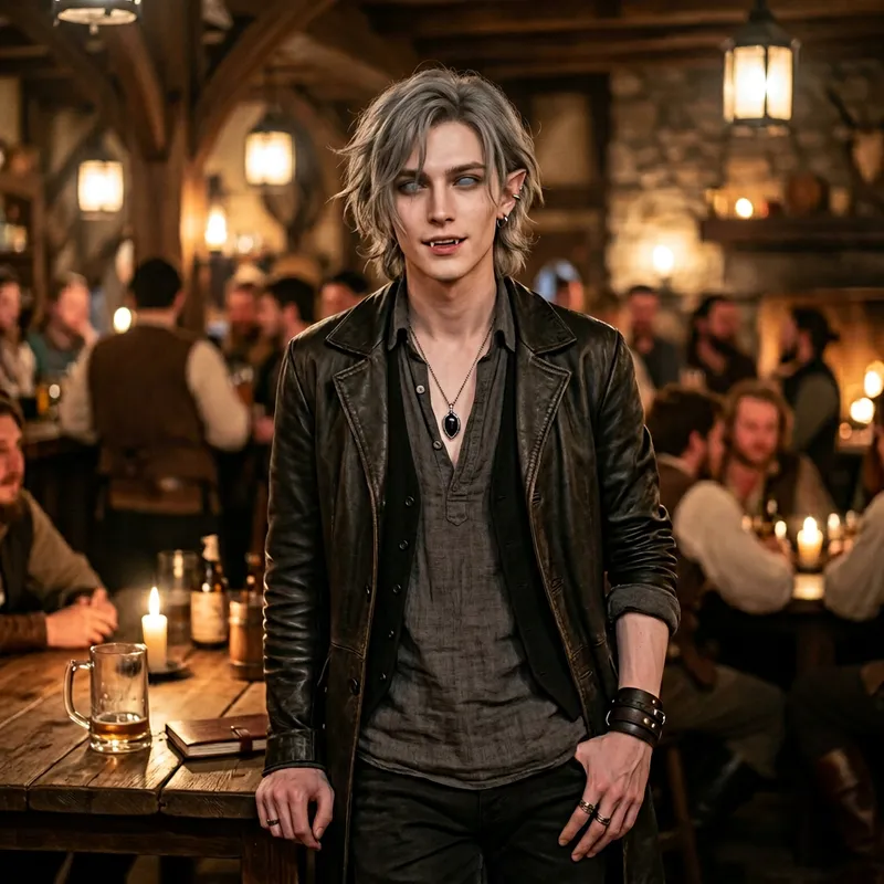 Male Tiefling: Pale Skin, Ash-Gray Hair & Expressive Eyes