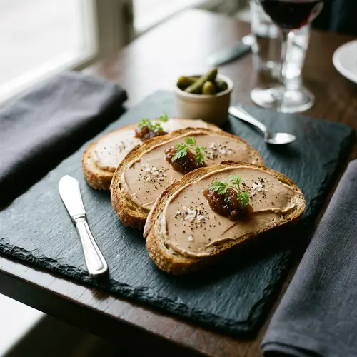 Homogeneous Foie Gras Pâté on Bread - Restaurant Serving