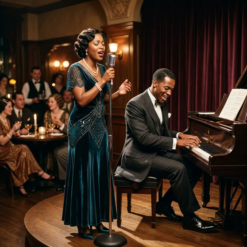 Classy African American Couple Singing Jazz in 1930 Classy African American Couple Singing Jazz in 1930