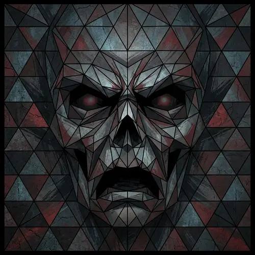 Geometric Tessellated Triangle Design with Haunting Facial Expression
