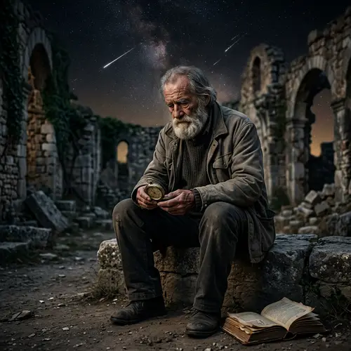 Forgotten Destiny: Melancholic Reflections Under Starlit Skies