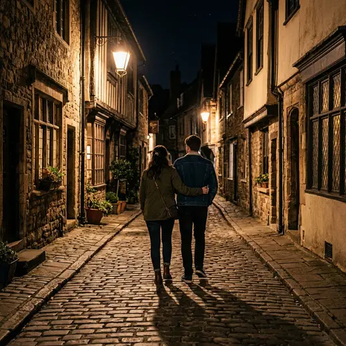 Modern Couple Night Stroll in Historic City | Enchanting Scene