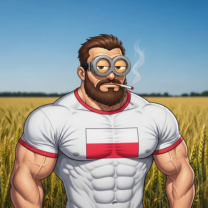 Muscular Cartoon Character with Polish Flair