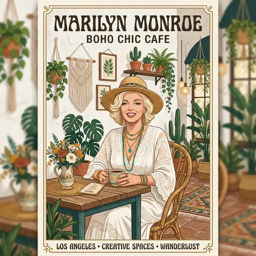 Marilyn Monroe in Boho Chic Cafe Art Poster