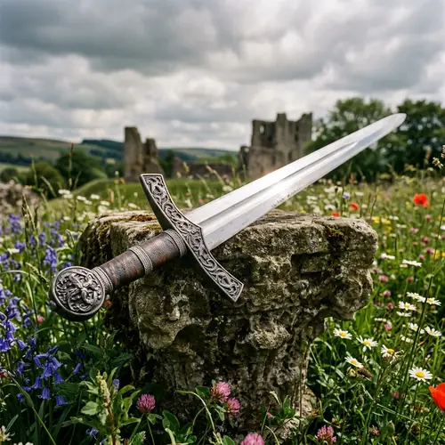 Detailed Medieval Sword with Mythological Beast Engravings