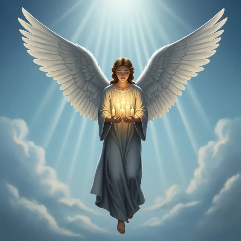 Serene Angel Soaring in Blue Sky