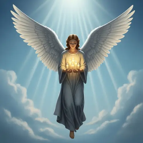Serene Angel Soaring in Blue Sky