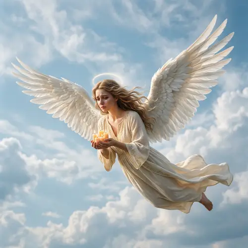 Serene Angel Soaring in Blue Sky