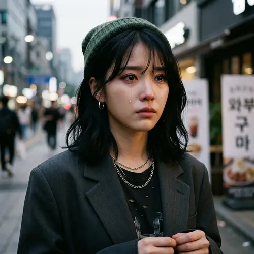 Emotional Asian Woman Crying | Urban Chic & K-Pop Style