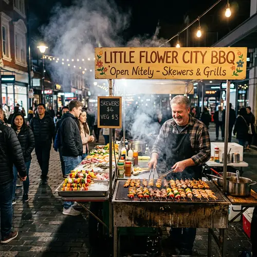 Little Flower City Barbecue Stall - Vibrant Street Food Scene