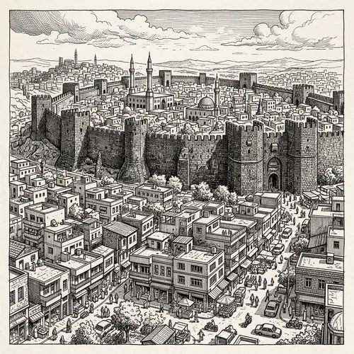 Diyarbakır's Ancient City Walls Urban Sketch