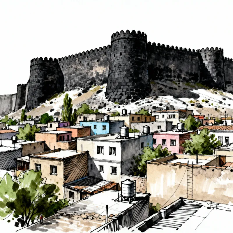 Diyarbakır's Ancient City Walls Urban Sketch Diyarbakır's Ancient City Walls Urban Sketch