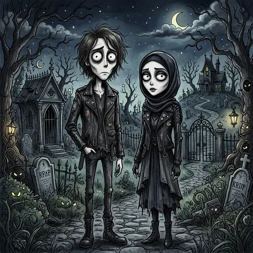 Gothic Characters in Tim Burton Style Art