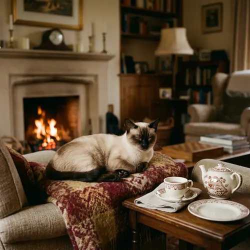 Adorable Siamese Cat on Cushion in Cozy Home Setting