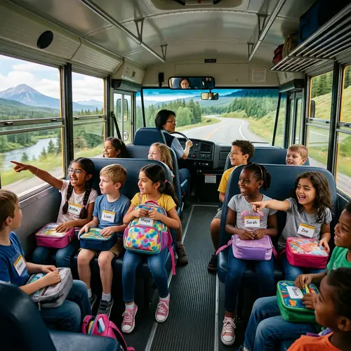 Diverse Children's Field Trip Bus Journey | Joy & Excitement