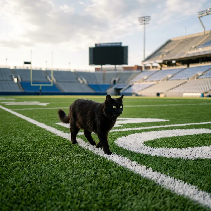 Black Cat on Soccer Field: Graceful Feline in Play