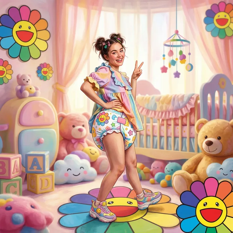 Whimsical Nursery Scene with Joyful Model