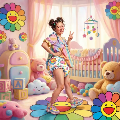 Whimsical Nursery Scene with Joyful Model