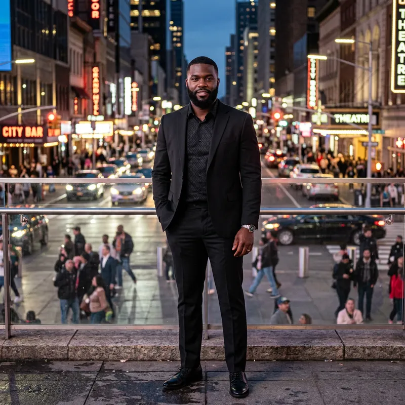 Handsome Man in Stylish Black Suit | Urban Evening Scene