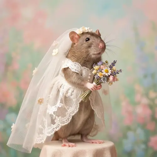 Whimsical Brown Rat in Wedding Dress | Cute & Charming