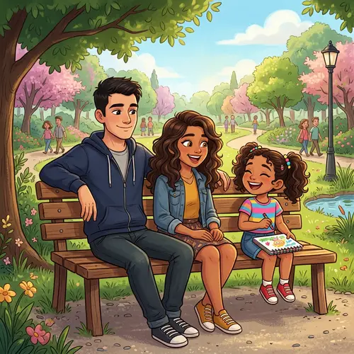 Cartoon Siblings Enjoying a Peaceful Park Afternoon