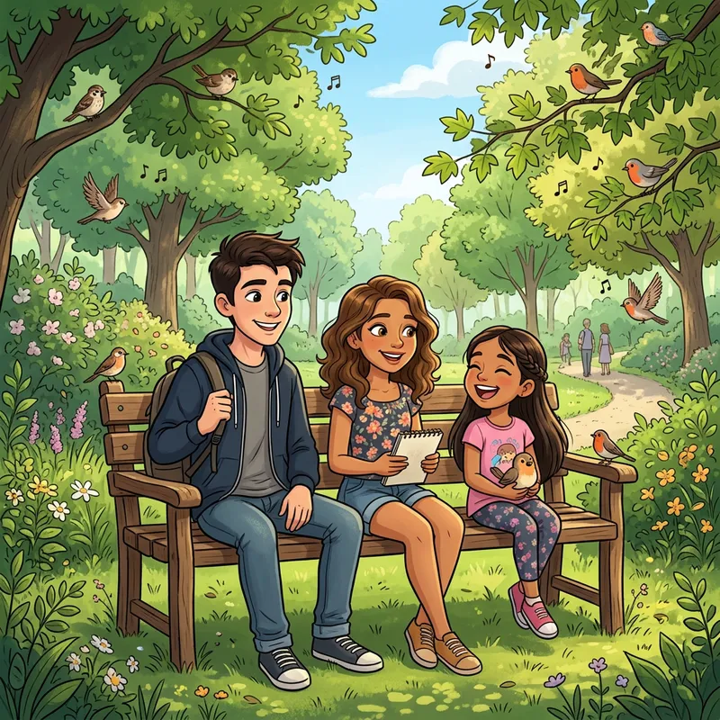 Cartoon Siblings Enjoying a Day in the Park Cartoon Siblings Enjoying a Day in the Park